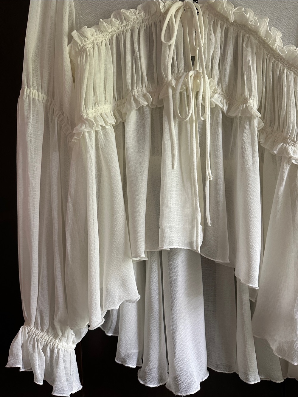 Urban Outfitters Cream Ruffle Tie-Front Peasant Blouse - Picture 7 of 9